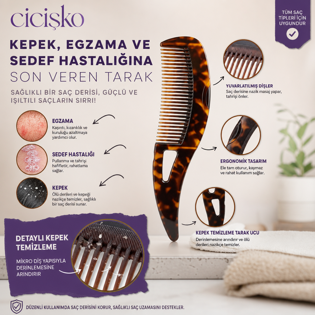 Cicişko©- Kepek Kaldırma & Anti-Statik Masaj Fırçası | Kendi Kendini Temizleme Özelliği