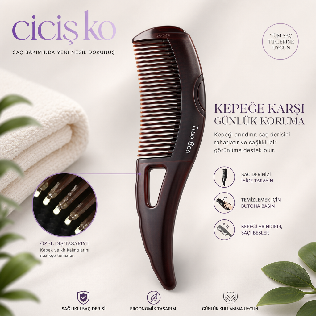 Cicişko©- Kepek Kaldırma & Anti-Statik Masaj Fırçası | Kendi Kendini Temizleme Özelliği